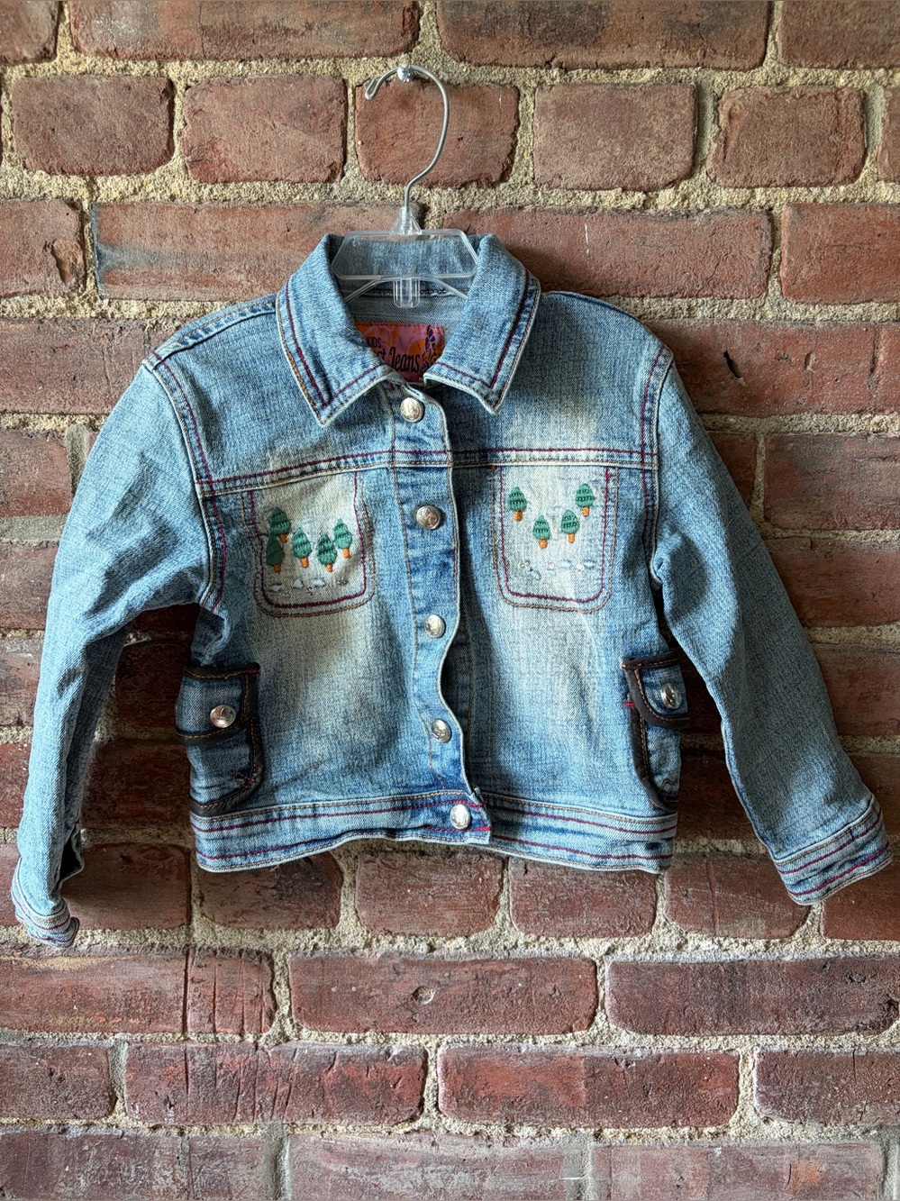 Girls' Light Blue Denim Jacket with Embroidery - Kids Crest Jeans